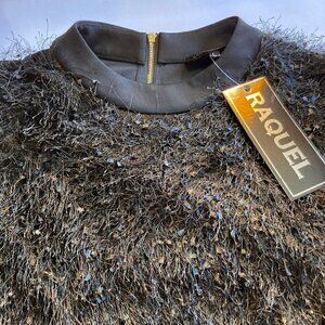 Raquel SZ L NWT Eyelash fringe embellished boxy top club party formal